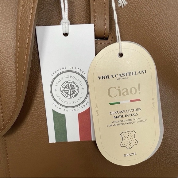 NEW VIOLA CASTELLANI TOTE SHOULDER BAG & WRISTLET POUCH CAMEL MADE ITALY LEATHER